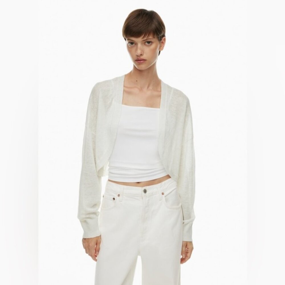 Aritzia Babaton 100% Linen Open Cardigan White Size XXS